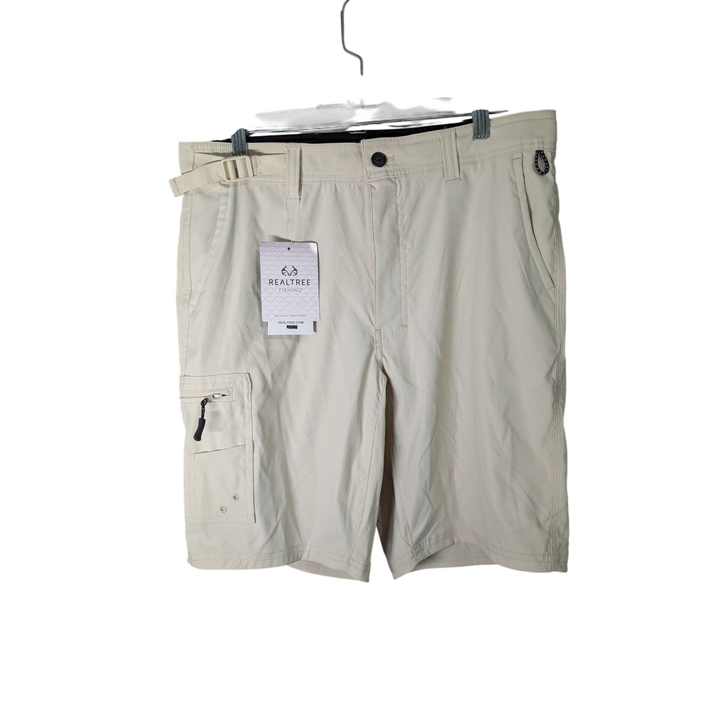 Realtree Fishing Cargo Shorts Mens S 28/30 Tan UPF 30 Flex Fabric NWT